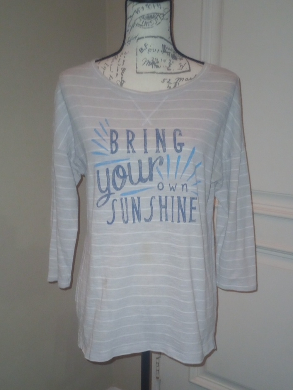 Sonoma Light Gray Striped Tunic with Blue Graphic